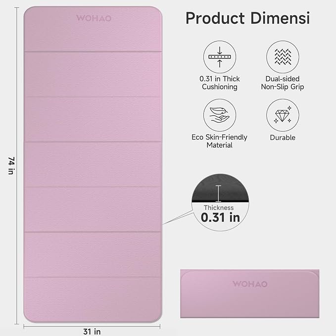 7-Fold Yoga Mat 74"x31" - 0.31 Inch Thick Folding Exercise Mat, Extra Wide Non-Slip POE Mat for Travel, Storage, Yoga, Pilates, Meditation & Home Gym, Lightweight & Portable