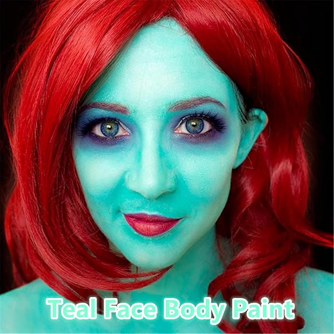 Go Ho Teal Face Body Paint(2.1 oz),Teal Makeup Water Based Face Paint and Body Paint for Airbrush Makeup Special FX, Cosplay, and Halloween Make up