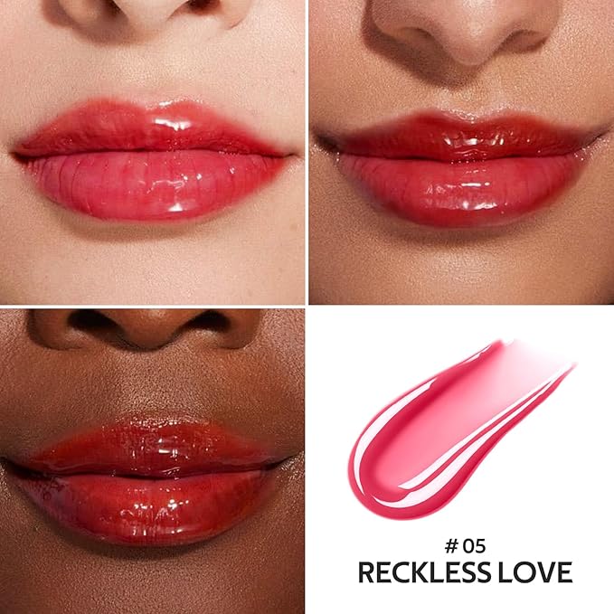 Color Nymph Lip Gloss & Lip Oil Set, Hydrating Non-Sticky Lip Makeup, Nourishing Lip Care with Jojoba Oil & Hyaluronic Acid, Glossy Pigmented Finish, #05 Reckless Love