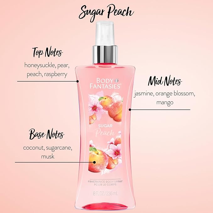 Body Fantasies Signature Fragrance Body Spray, Sugar Peach, 8 fl oz