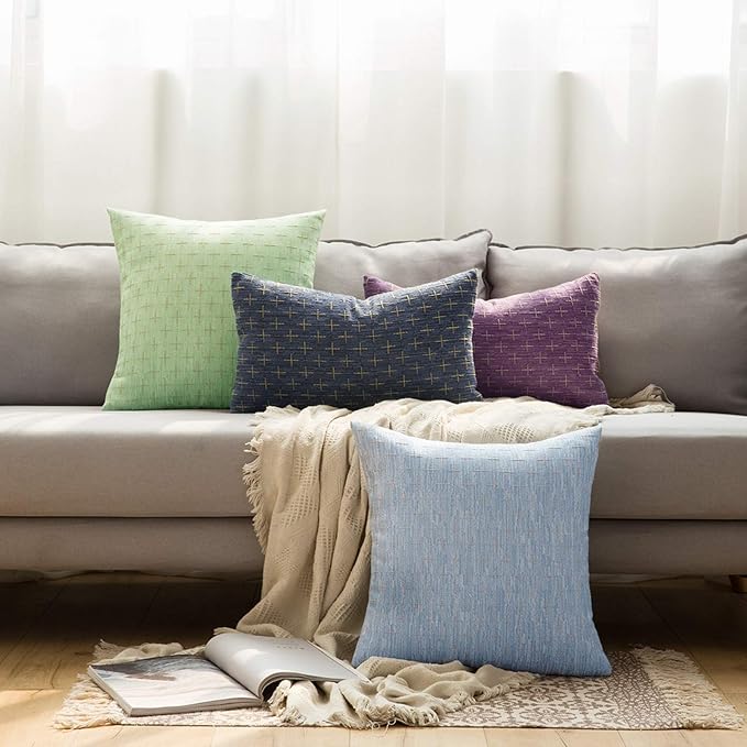 MIULEE Pack of 2 Decorative Burlap Linen Throw Pillow Covers Modern Farmhouse Vintage Pillowcase Rustic Woven Textured Cushion Cover for Sofa Couch Bed 12x20 Inch Blue