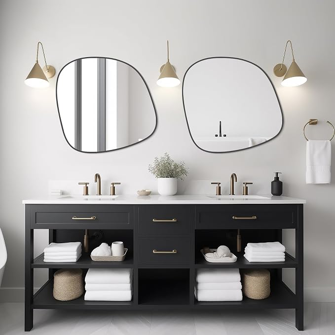 Asymmetrical Mirror, Irregular Wall Mirror, Wall Mirrors Decorative for Bedroom Living Room Entryway Hall, Unique Wall Mirror 27" H x 26" W, Black