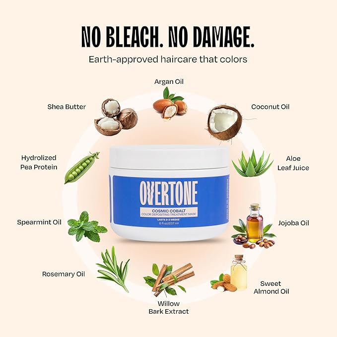 Overtone Semi Permanent Hair Color Conditioner, Cosmic Cobalt, 8 oz, Nourishing, Damage-Free, Color Depositing Mask for All Hair Types with Shea Butter & Coconut Oil, Vegan & Cruelty-Free