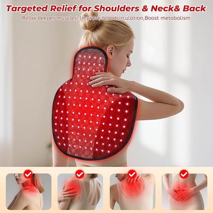 Cholas Red Light Therapy for Shoulder Back Neck, 3-in-1 Near Infrared Red Light Therapy for Body, 660nm and 850nm Wearable Red Light Pad with 3 Light Modes, 5 Brightness, 9 Timer for Office Home Use