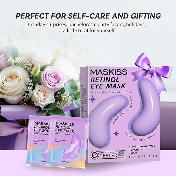Retinol Under Eye Patches (24 Pairs), Purple Eye Masks for Dark Circles, Puffy Eyes & Wrinkles, Firming Collagen Eye Patches, Vegan Cruelty-Free Skincare Gifts for Her