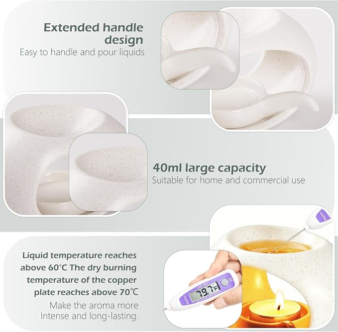 Ceramic Essential Oil Burner, Aromatherapy Oil Warmer with Tealight Candle, Incense Aroma Diffuser for Home Spa Yoga Meditation Relaxation & Room Decor White