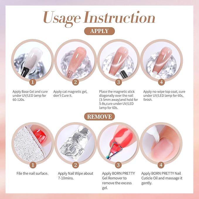 BORN PRETTY Cat Magnetic Eye Gel Nail Polish Crystal Light Vei Magnetic Gel Polish Nail Art Manicure DIY at Home 15ML