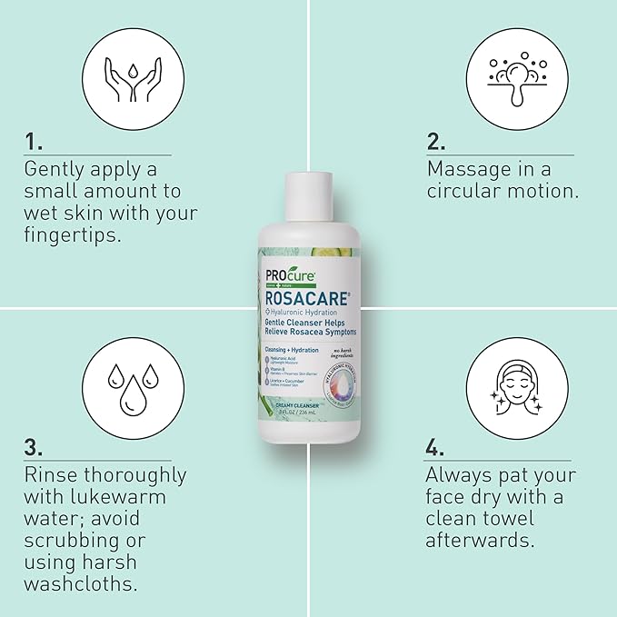 PROcure Rosacare Gentle Cream Cleanser – Hyaluronic Acid, Niacinamide & Licorice Root Face Wash for Sensitive, Redness-Prone Skin – Daily Use