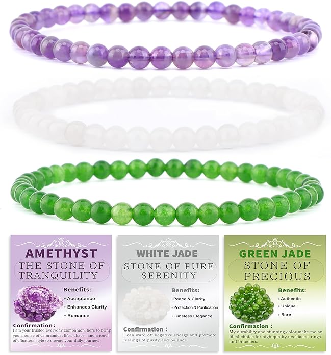 NCB 2.3-Piece 4mm Natural Crystal Gemstone Stretch Bracelets – Handmade Reiki Energy Healing Jewelry for Meditation,Yoga, Unisex