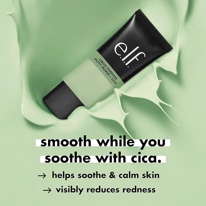 e.l.f. Liquid Poreless Putty Primer + Cica, Face Primer For Gripping Makeup, Visibly Reducing Redness & Soothing Skin, Vegan & Cruelty-Free