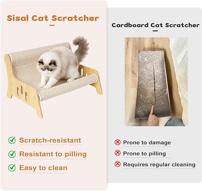 Large Sisal Cat Scratcher Sofa for Indoor Cats, Durable Cat Couch Furniture | Mess-Free No Shedding Cat Scratcher Bed, Multi-Functional Lounge for Scratching & Playing, Easy Assembly, Protects Furniture