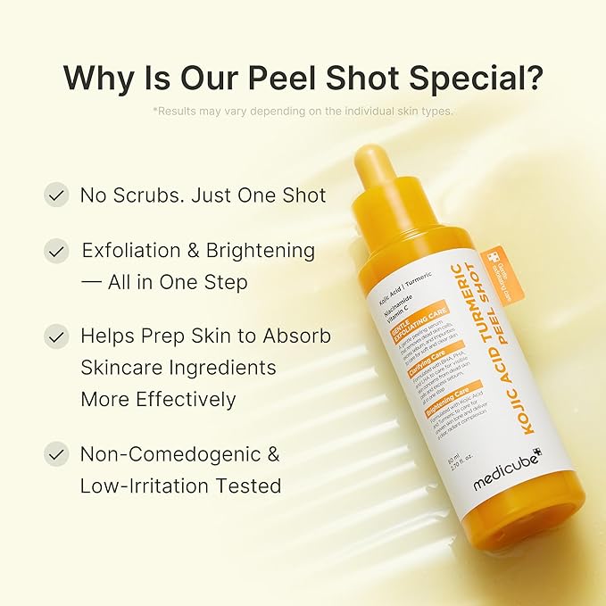 medicube Peel Shot with Turmeric | Reset in One Step | Gentle Exfoliating Serum with BHA, LHA & PHA for Dead Skin Cells, Blackheads & Excess Sebum | For Dull, Rough & Troubled Skin | 2.7 fl.oz
