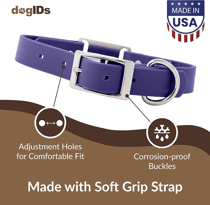 dogIDs Personalized Dog Collar – ScruffTag Custom Waterproof Biothane Dog Collar with Laser-Engraved Name, Durable & Odor-Resistant – USA Made | Purple, 1 in x 22 in (Fits Neck Sizes 20-24 in)
