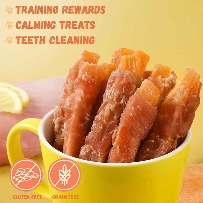 Pawmate Dog Treats Chicken Jerky Wrapped Sweet Potato Healthy Snacks 10.6oz | Low Fat High Protein, Chewy Training Rewards Treats w/Taurine, for Small Medium Large Breeds, 13-17 Counts