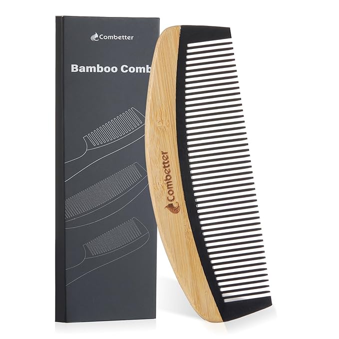 Combetter Bamboo Comb for Detangling, Anti Static Fine Tooth Comb for Thick, Thin, Fine, Short, Long Hair, Durable Bakelite Infused Hair Comb for Women - Birthing & Labor Tool