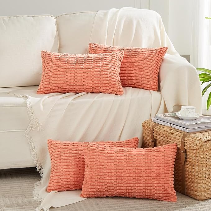 Fancy Homi 4 Packs Decorative Throw Pillow Covers for Living Room Couch Bed, Modern Farmhouse Boho Home Décor Accent Cushion Case, 20" x 12", Coral