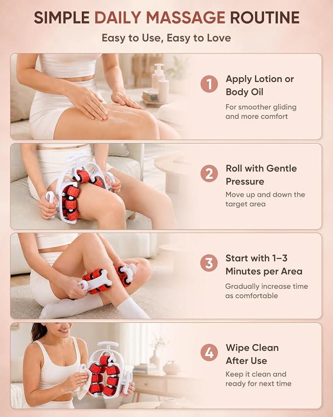 ONUEMP Leg Massager Lymphatic Drainage Cellulite Massage Tool Fascia Roller | Detachable & Double-Row Muscle Roller for Leg, Calf, Arm, Neck - Anti Celulitis, Body Sculpting, Deep Tissue, Daily Self-Care