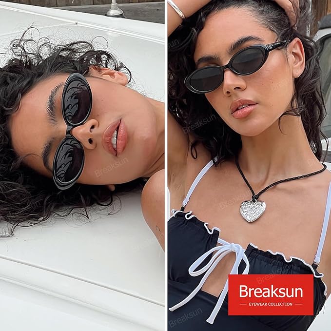 Breaksun Retro Oval Sunglasses for Women Men Fashion Small Oval Sunglasses 90s Vintage Shades