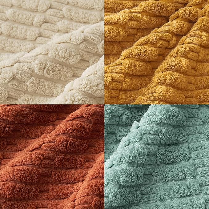 MIULEE Pack of 4 Corduroy Decorative Throw Pillow Covers 18x18 Orange Teal | Neutral Rustic Farmhouse Boho Soft Striped Pillow Covers,Home Decor for Sofa,Living Room,Couch,Bed