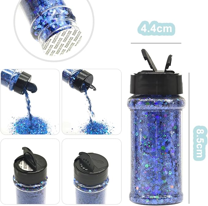 Royal Blue - Holographic - Craft Glitter - 2oz Glitter Shaker Bright Colorful Mix Chunky Body Glitter Bulk - 24 Colors in Shaker, Cosmetic Grade Glitter - EBKC709