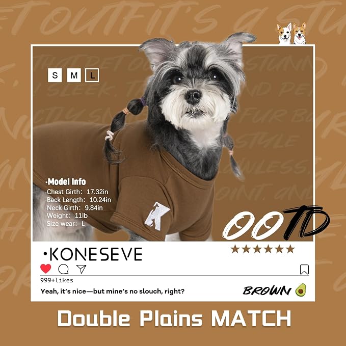 Koneseve Dog Shirts Soft Stretchy Plain T-Shirt - Brown & Avocado Green S | 2-Pack Breathable Cotton Tee for Small Dogs & Cats, Blank Solid Clothes for All Seasons, Easy Pull-On for Daily Casual Wear