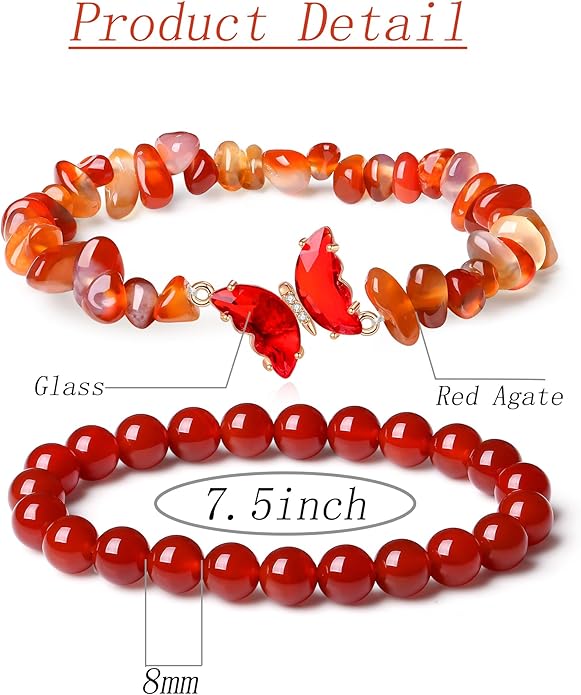 DUQGUHO 2Pcs Butterfly Bracelets for Women Healing Crystals Bracelets for Women Natural Gemstone Bead Bracelet Cute Butterfly Charm Bracelet Stretch 8mm Crystal Jewelry Gifts for Women