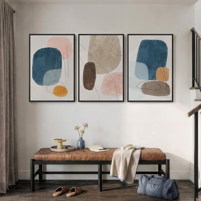 Large Framed Abstract Canvas Wall Art for Living Room, 3 Piece Colorful Minimalist Modern Prints Paintings Artwork for Walls, Neutral Pictures Wall Decor for Bedroom, Office, Dining Room 24x36 In