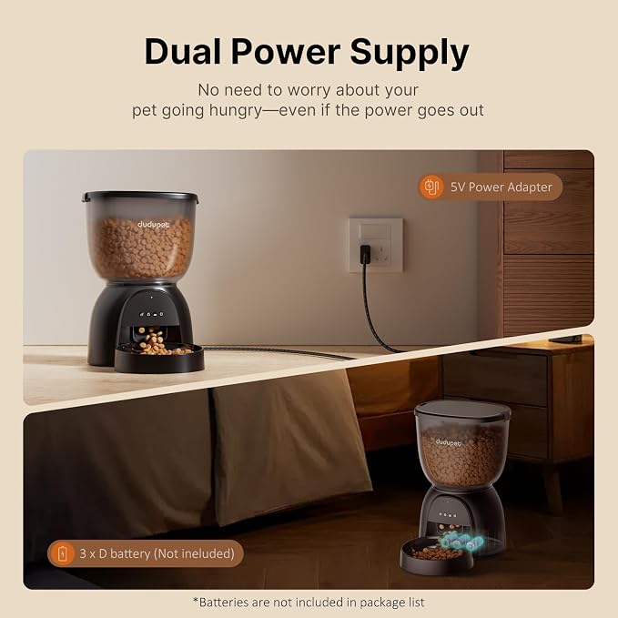 Automatic Cat Feeder with WiFi, Timed Cat Dry Food Dispenser for Cats Dog | 5L Capacity, App Remote Control, 5G&2.4Ghz, Dual Power, 10 Meals 1-15 Portion Programmable, Sealed Food Tank