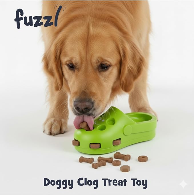 Fuzzl Clog Large Treat Toy for Dogs Puzzle Enrichment Shoe – Natural Rubber Chew Toy – Durable, Interactive Cognitive Feeder – Eco-Friendly, Non-Toxic & Dishwasher Safe – Green