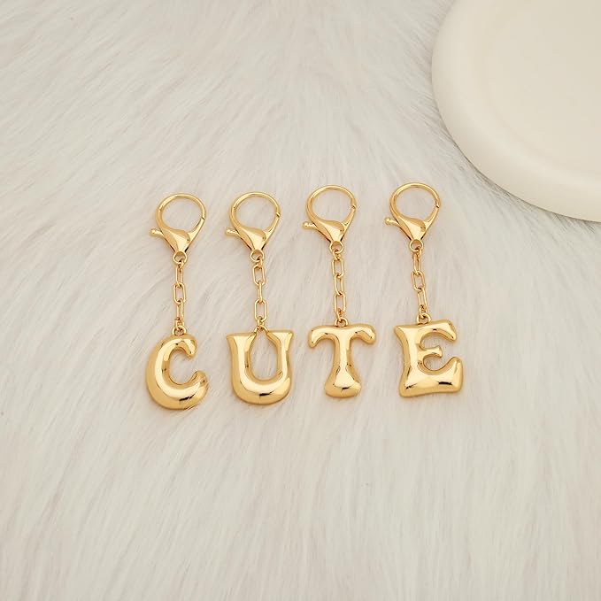 WOWORAMA Initial Letter Keychain for Women Chunky Gold Bubble Letter Bag Charm Purse Charm Personalized Keyrings Accessories