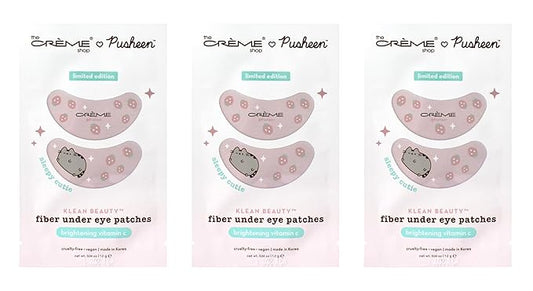 The Crème Shop X PUSHEEN KLEAN BEAUTY™ Fiber Under Eye Patches | Vitamin C Infused | Cooling & Moisturizing | Set of 3 Pairs | Vegan & Cruelty-Free (Set of 3)
