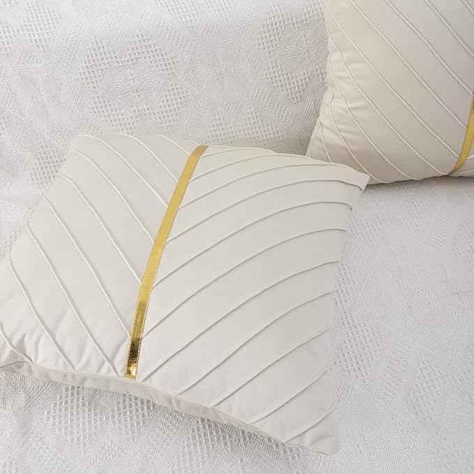 Velvet Throw Pillow Covers 16x16 inch Pack of 2 Gold Decor Beige | Soft Solid Pillow Covers,Modern Luxury Home Decor,for Couch Chair Sofa Bedroom Livingroom,Hidden Zipper,Ideal Gift,Easy Care