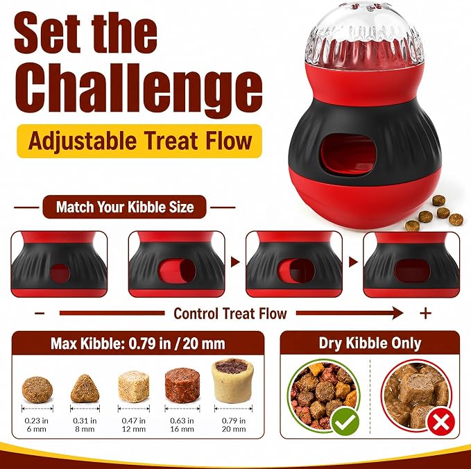 Tiny/Small Dog & Cat Treat Dispenser Wobble Ball, Red-Black