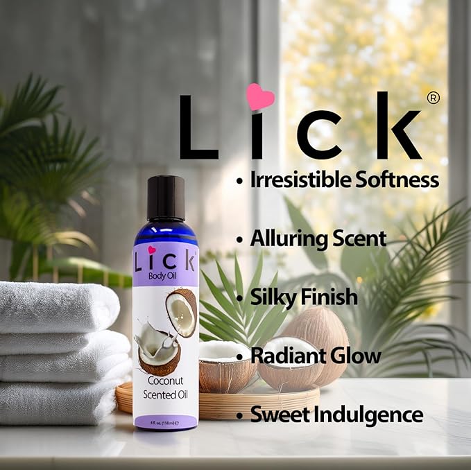 LICK Coconut Tropical Scented Body Oil for Daily Hydration – Lightweight Non-Greasy Formula with Almond Oil & Vitamin E – 4 oz