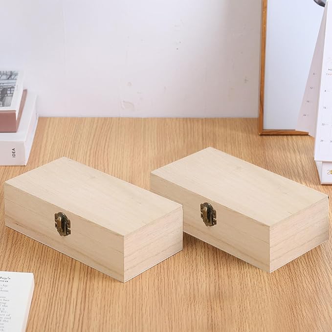 2PCS Wooden Box with Hinged Lid Small Wooden Box Vintage Wood Box Wooden Storage Box Keepsake Boxes with Lids Jewelry Box Wooden Gift Box Decorative Box 7.87 x 3.93 x 2.36 inch (Nature)