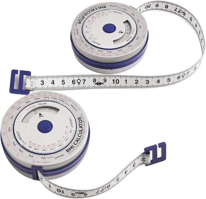 2-Pack BMI Body Mass Index Tape Measure, Retractable Calculator Ruler for Diet Weight Loss, Waist Hip Arm Thigh Body Measuring Tool, Easy Lock Button, 200cm/79in, Blue