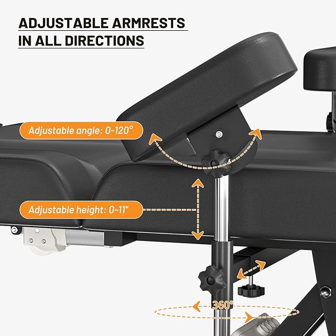 Fully Electric Tattoo Chair Bed for Client with 3 Motor & Adjustable Armrests Black Facial Beds for Esthetician w/Headrest for Spa