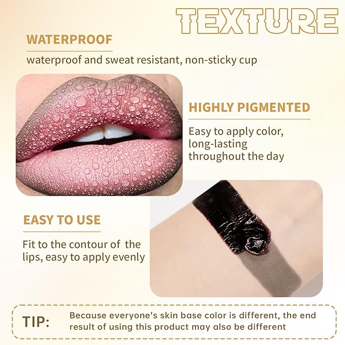 Peel Off Lip Liner Stain Tattoo, Long Lasting Waterproof Lip Stain Peel off, Tattoo Cool Toned Grey Lip Liner and Lip Gloss Combo, Non-Stick Cup Nourishing Lip Gloss Set Lipstick Makeup