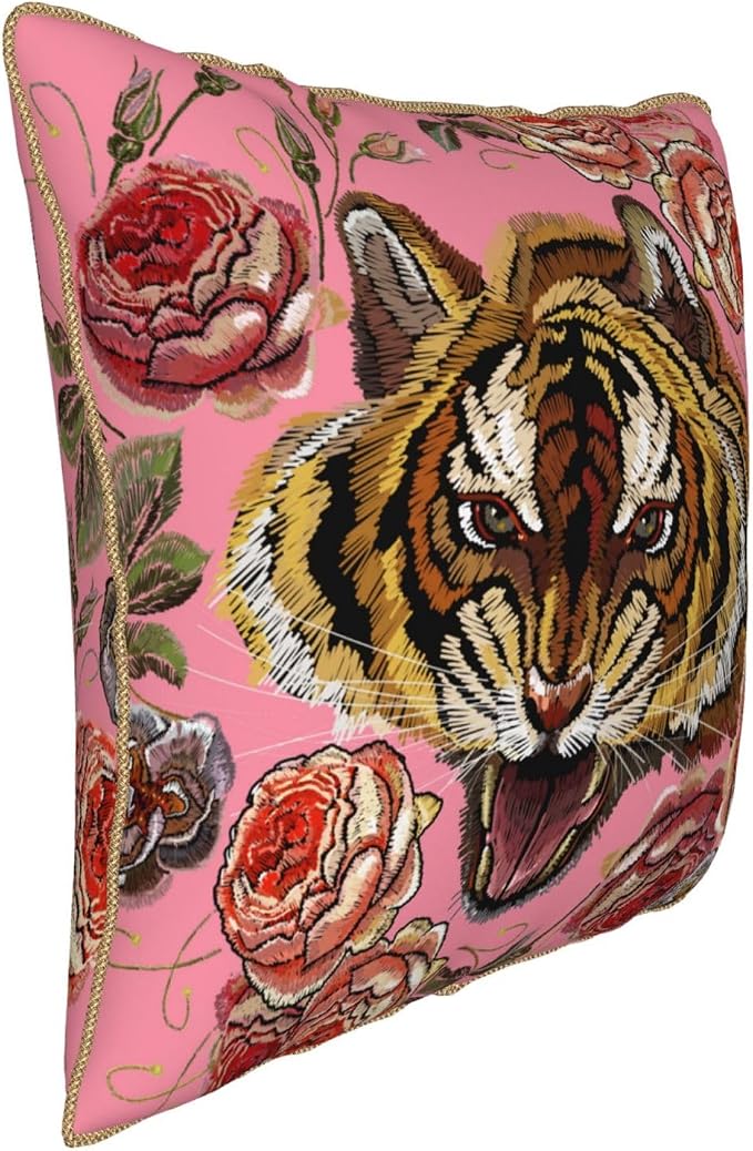 Tiger Floral Pink Velvet Pillow Covers 20x20 Inch Flower Animal Print Throw Pillows for Couch Farmhouse Cushion Covers Pillowcase Modern Pillow Cases for Sofa Bed Living Room Outdoor Decor