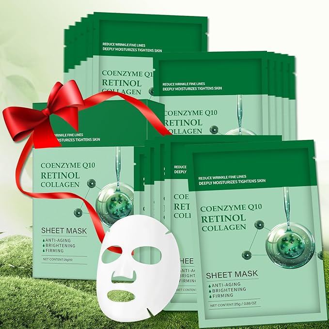 Collagen Face Sheet Mask Anti Aging Skin Care Mask Sheets Collagen Sheets Pack With Retinol Sheet Facial Masks Bulk, Face Masks Beauty for Women Fine Lines Wrinkle Moisturizing 10 Pack