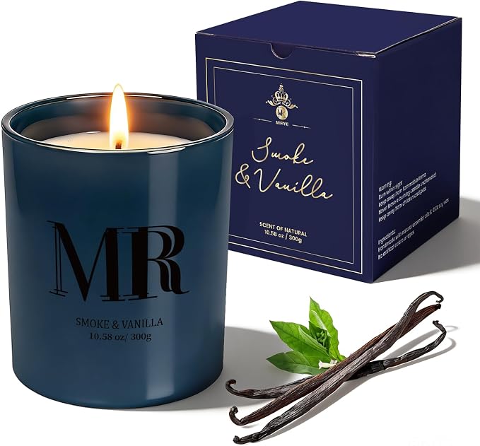 Candles for Men, Smoke & Vanilla Masculine Scented Candle, 10.58oz Natural Soy Wax Candle, 70 Hour Burn Time, Birthday Gifts for Men, Husband, Boyfriend, Dad, Home Fragrance Decor