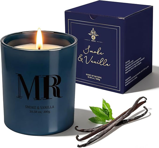 Candles for Men, Smoke & Vanilla Masculine Scented Candle, 10.58oz Natural Soy Wax Candle, 70 Hour Burn Time, Birthday Gifts for Men, Husband, Boyfriend, Dad, Home Fragrance Decor