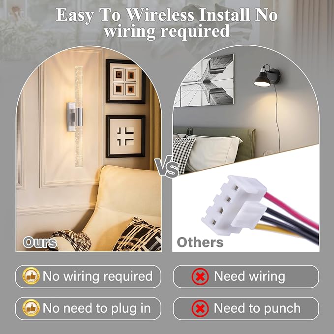 camuucci Battery Operated Wall Sconces Set of 2, Rechargeable Wall Lights | 12000mAh Long-Lasting Battery,Dimmable Cordless Sconce,No Wiring Needed for Bedroom,Living Room,Silver 20.9-Inch