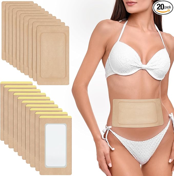 20Pcs Castor Oil Pack Wrap, Organic Cotton Castor Oil Patches for Liver, Stomach, Belly Button, 11.8"x6.3", Disposable Self-Adhesive, Leak-Free, 5X Absorbent Cotton Pad, Portable
