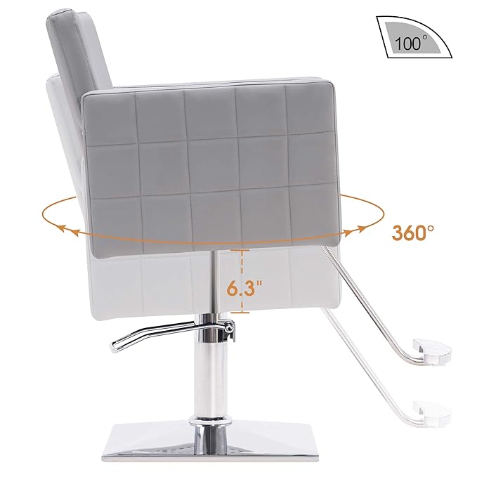 BarberPub Salon Chair for Hair Stylist, Hydraulic Stylist Chair, Adjustable Height, PVC Leather, 360 Degrees Swivel, Barbershop, Home Salon, Adult 8821 (Grey)