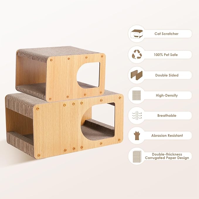 EHEYCIGA Cardboard Cat Scratcher House, 17-Inch Cat Scratch pad, Brown | Cat Scratching Board for Indoor Kitten Cats, High-density Corrugated Paper, Multi-function, Anti-scratch, Easy Install