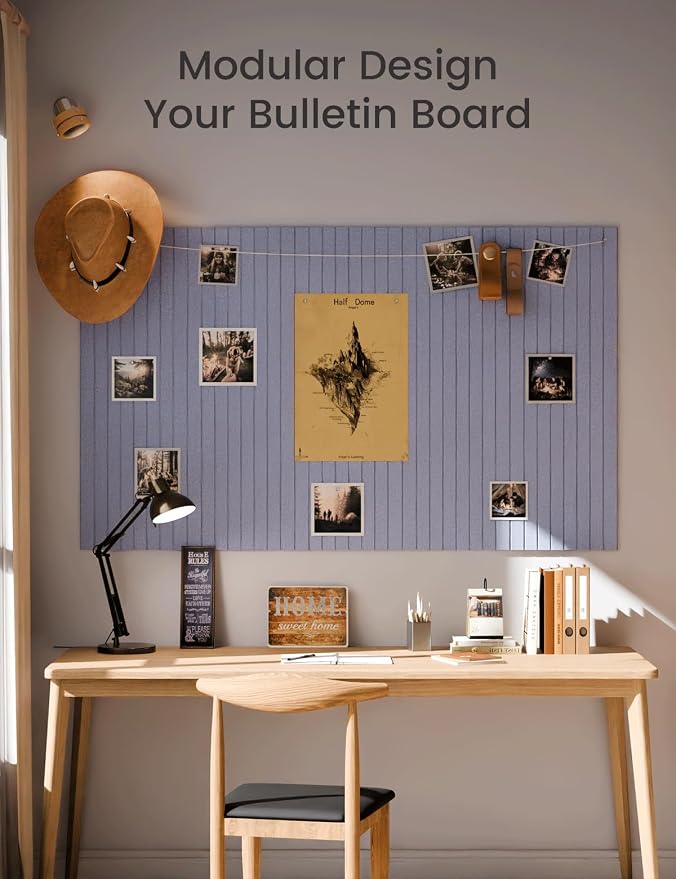 Fluxynara 48" x 36" Large Felt Bulletin Board, Soft Periwinkle | 12 Pack Cork Board Alternative with 60 Safe Adhesive Tabs, Pin Boards for Wall Decor, Home, Office, Classroom,Dorm