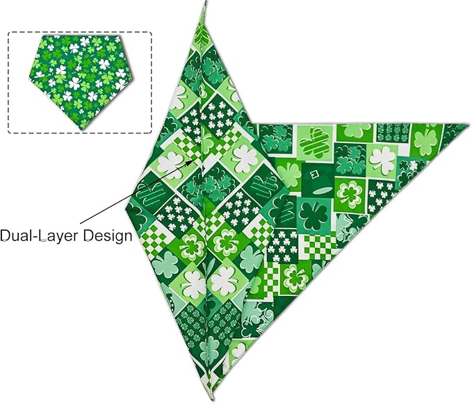 St. Patrick's Day Dog Bandanas, Irish Shamrock Design Scarves, Holiday Costumes, Pet Scarves for Boys and Girls, Dog Outfit Gifts for Medium to Large Dogs (Green, 2PCS)
