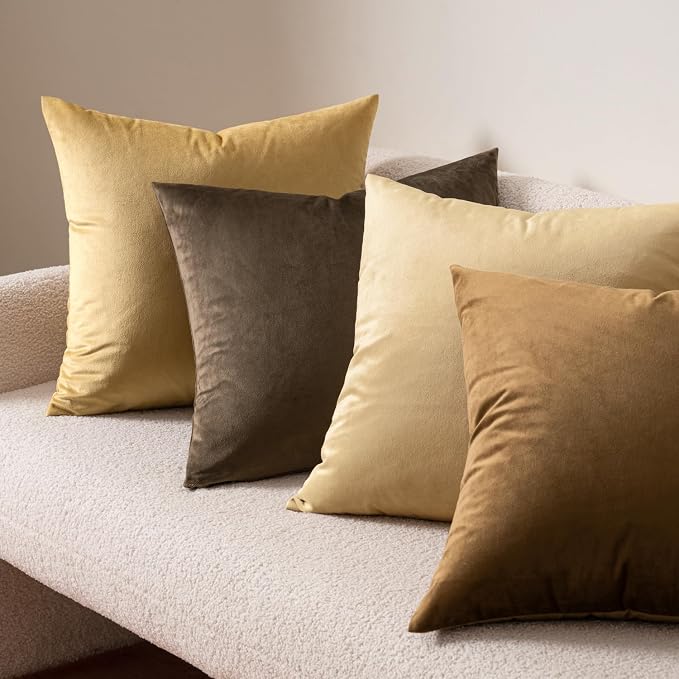 MIULEE Velvet Throw Pillow Covers 20x20 Inch Pack of 2 Khaki | Soft Solid Decorative Pillow Covers, Modern Luxury Home Decor, for Couch Chair Sofa Bedroom Livingroom