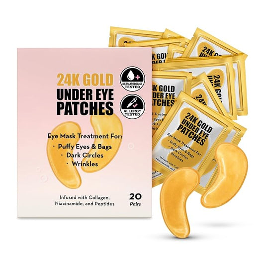 Elizabeth Mott 24K Gold Under Eye Patches - Collagen, Niacinamide & Peptides for Puffy Eyes, Dark Circles & Wrinkles - Hydrating & Brightening Eye Mask, Cruelty-Free